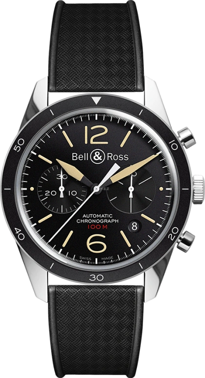 Bell & Ross,Vintage 41mm,41mm,Stainless Steel,Black,Automatic,Chronograph,Date,BRV126,BRV126-ST-HER/SRB