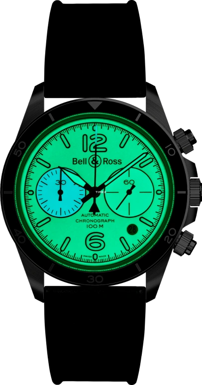 Bell & Ross,Vintage 41mm,41mm,Stainless Steel,Green,Automatic,Chronograph,Day,BRV294,BRV294-LUM-ST/SRB