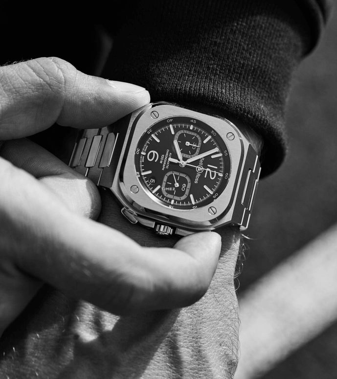 Bell & Ross,Instruments 42mm,42mm,Stainless Steel,Black,Automatic,Chronograph,Day,BR05C,BR05C-BL-ST/SRB