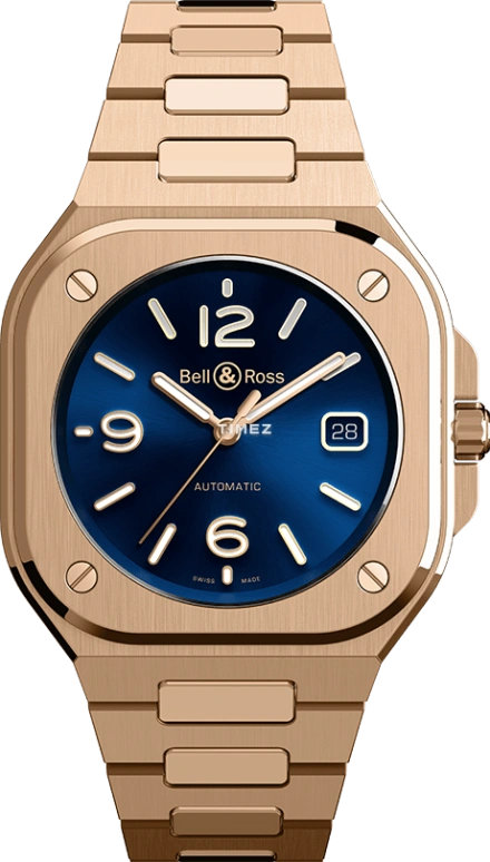Bell & Ross,Instruments 40mm,40mm,Rose Gold,Blue,Automatic,Day,38hours,BR05A,BR05A-BLU-PG/SPG