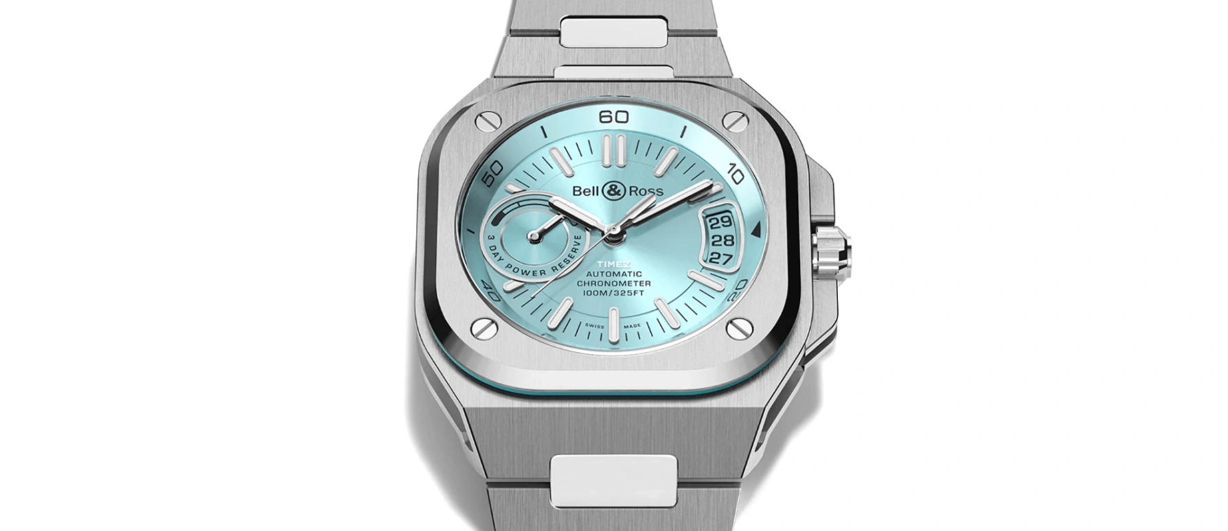 Bell & Ross,Urban 41mm,41mm,Stainless Steel,Ice Blue,Automatic,Day,Power Reserve Indicator,BRX5R,BRX5R-IB-ST/SST