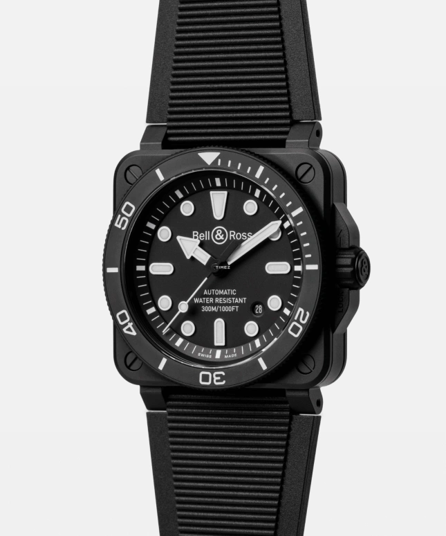 Bell & Ross,BR-03 Diver 42mm,42mm,Ceramic,Black,Automatic,Day,54hours,BR03A,BR03A-D-BL-CE/SRB