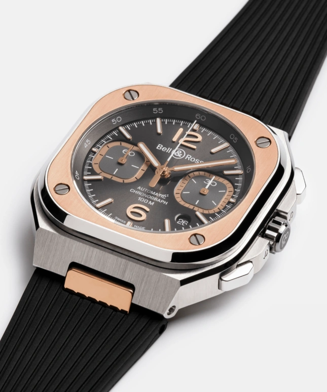 Bell & Ross,Urban 41mm,41mm,Stainless Steel,Rose Gold,Grey,Automatic,Chronograph,Day,BR05C,BR05C-RTH-STPG/SRB