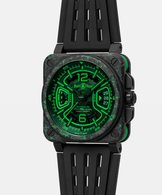 Bell & Ross,BR-X3 41mm,41mm,Titanium,Resin,Carbon,Rubber,Green,Automatic,Day,Power Reserve Indicator,BRX3R,BRX3R-GN-CA/SRB