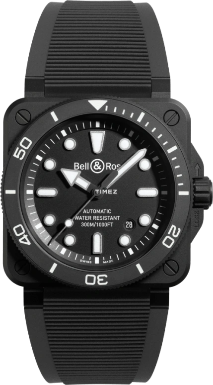 Bell & Ross,BR-03 Diver 42mm,42mm,Ceramic,Black,Automatic,Day,54hours,BR03A,BR03A-D-BL-CE/SRB