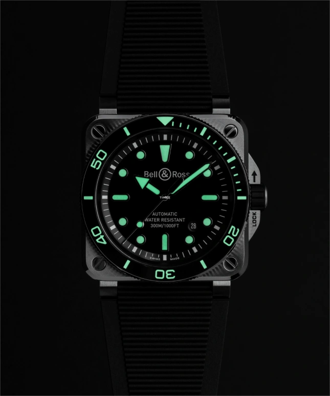Bell & Ross,BR-03 Diver 42mm,42mm,Stainless Steel,Black,Automatic,Day,54hours,BR03A,BR03A-D-BL-ST/SRB
