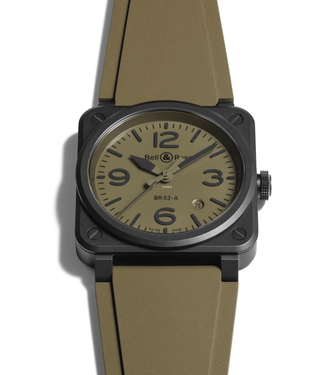 Bell & Ross,Instruments 41mm,41mm,Ceramic,Khaki Green,Automatic,Day,Sapphire,Crystal Glass,BR03A,BR03A-MIL-CE/SRB