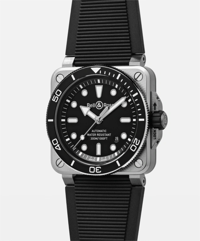 Bell & Ross,BR-03 Diver 42mm,42mm,Stainless Steel,Black,Automatic,Day,54hours,BR03A,BR03A-D-BL-ST/SRB