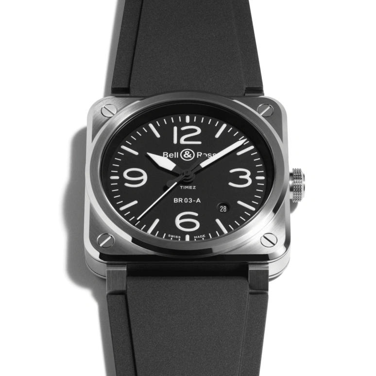 Bell & Ross,BR-03 Auto 41mm,41mm,Stainless Steel,Black,Automatic,Day,54hours,BR03A,BR03A-BL-ST/SRB
