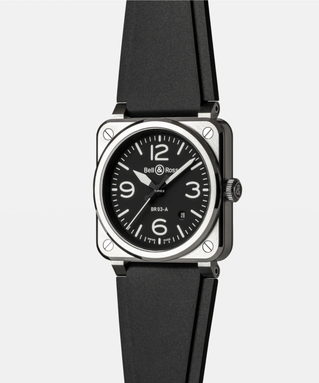 Bell & Ross,BR-03 Auto 41mm,41mm,Stainless Steel,Black,Automatic,Day,54hours,BR03A,BR03A-BL-ST/SRB