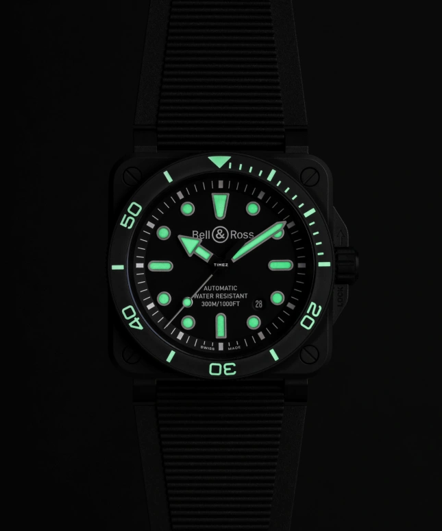 Bell & Ross,BR-03 Diver 42mm,42mm,Ceramic,Black,Automatic,Day,54hours,BR03A,BR03A-D-BL-CE/SRB