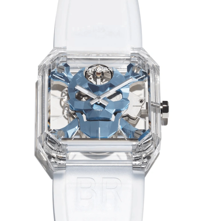 Bell & Ross,BR-01 Skull 43.50x45mm,43.50x45mm,Sapphire,Transparent,Ice Blue,Handwound,Sapphire,Crystal Glass,Octagon,BR01,BR01-CSKBLU-SAPHIR