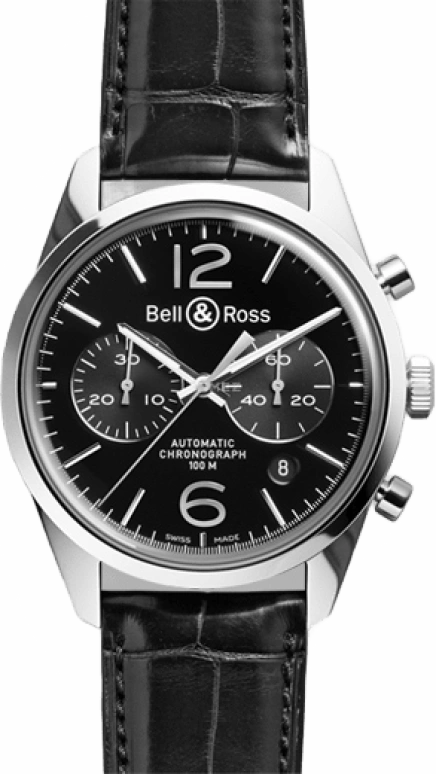 Bell & Ross,Vintage 41mm,41mm,Stainless Steel,Black,Automatic,Chronograph,Date,BRG126BLSTSCR