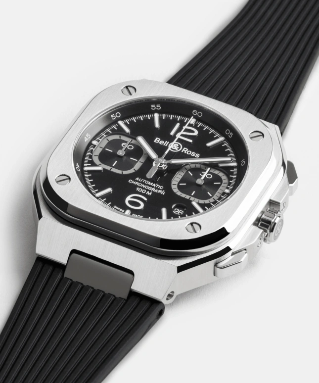 Bell & Ross,Urban 42mm,42mm,Stainless Steel,Black,Automatic,Chronograph,Day,BR05C,BR05C-BLC-ST/SRB