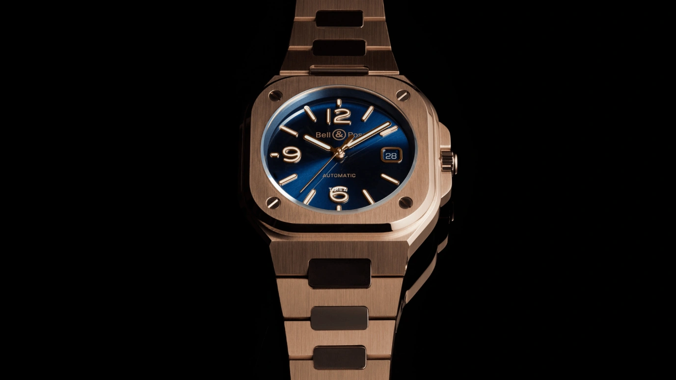Bell & Ross,Instruments 40mm,40mm,Rose Gold,Blue,Automatic,Day,38hours,BR05A,BR05A-BLU-PG/SPG