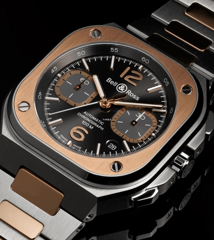 Bell & Ross,Urban 41mm,41mm,Stainless Steel,Rose Gold,Grey,Automatic,Chronograph,Day,BR05C,BR05C-RTH-STPG/SSG