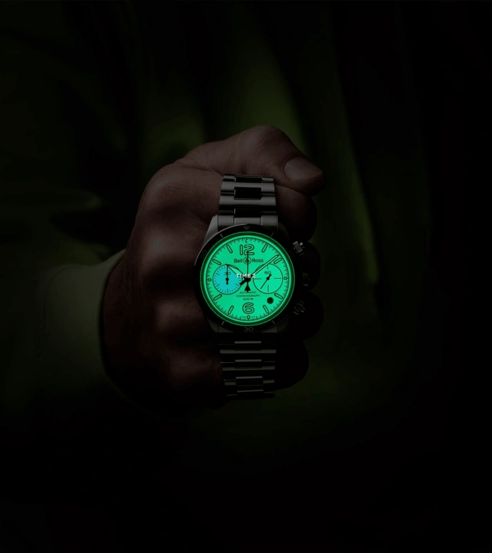 Bell & Ross,Vintage 41mm,41mm,Stainless Steel,Green,Automatic,Chronograph,Day,BRV294,BRV294-LUM-ST/SRB