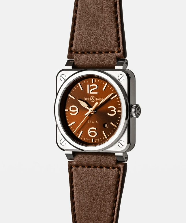 Bell & Ross,BR-03 Auto 41mm,41mm,Stainless Steel,Brown,Automatic,Day,54hours,BR03A,BR03A-GH-ST/SCA