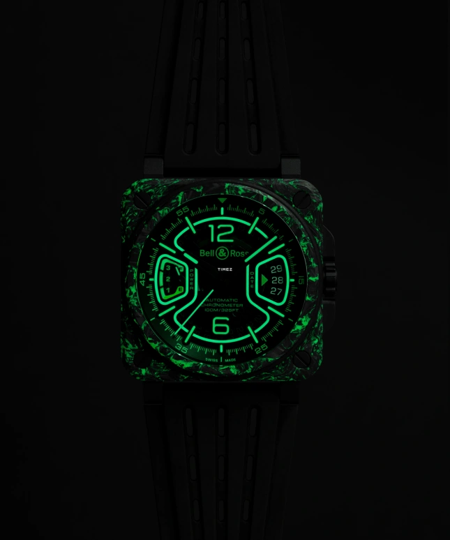 Bell & Ross,BR-X3 41mm,41mm,Titanium,Resin,Carbon,Rubber,Green,Automatic,Day,Power Reserve Indicator,BRX3R,BRX3R-GN-CA/SRB