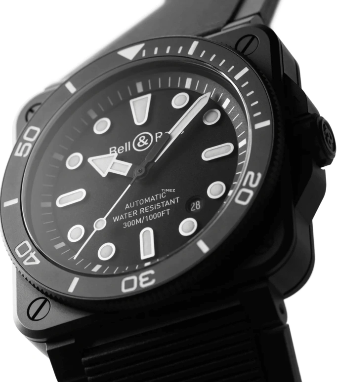 Bell & Ross,BR-03 Diver 42mm,42mm,Ceramic,Black,Automatic,Day,54hours,BR03A,BR03A-D-BL-CE/SRB