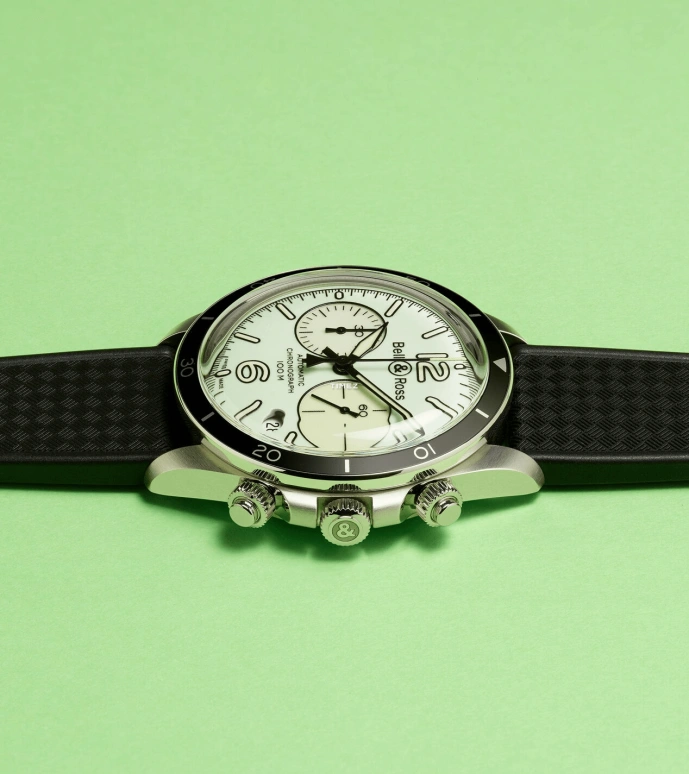 Bell & Ross,Vintage 41mm,41mm,Stainless Steel,Green,Automatic,Chronograph,Day,BRV294,BRV294-LUM-ST/SRB