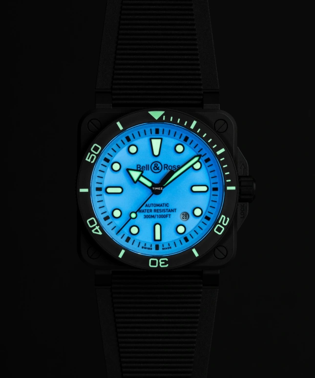 Bell & Ross,BR-03 Diver 42mm,42mm,Ceramic,Ice Blue,Automatic,Day,54hours,BR03A,BR03A-D-LM-CE/SRB