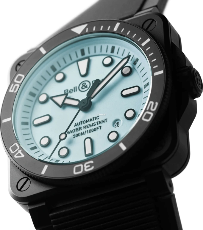 Bell & Ross,BR-03 Diver 42mm,42mm,Ceramic,Ice Blue,Automatic,Day,54hours,BR03A,BR03A-D-LM-CE/SRB