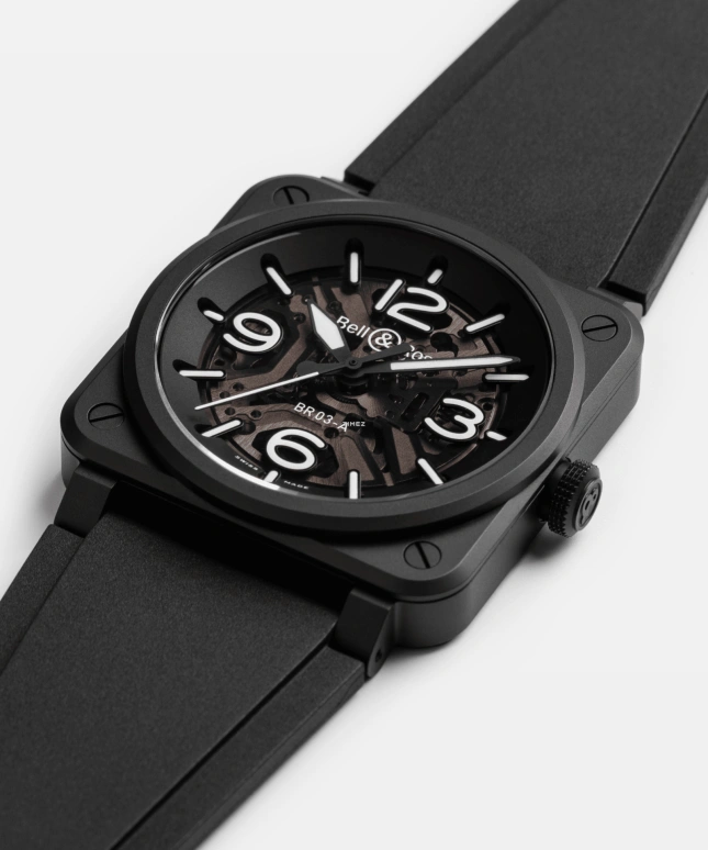 Bell & Ross,BR-03 Auto 41mm,41mm,Ceramic,Transparent,Black,Automatic,54hours,In-house Caliber,BR03A,BR03A-BL-SKCE/SRB
