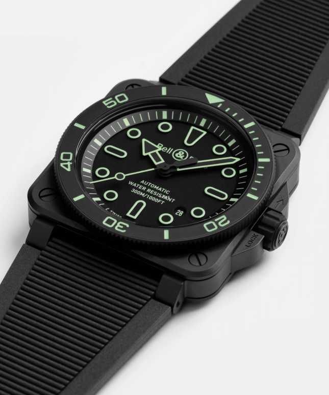 Bell & Ross,BR-03 Diver 42mm,42mm,Ceramic,Black,Automatic,Day,54hours,BR03A,BR03A-D-OL-CE/SRB