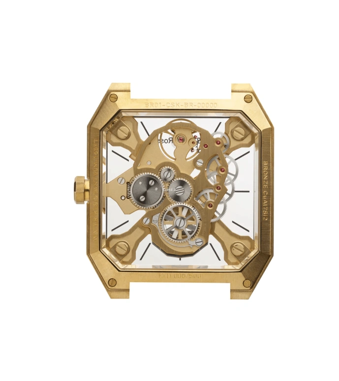 Bell & Ross,BR-01 Skull 45x46.70mm,45x46.70mm,Bronze,Gold,Skeleton,Handwound,Sapphire,Crystal Glass,Octagon,BR01,BR01-CSK-BR/SRB