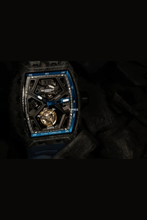 Blackout Concept,XP1 44x52mm,44x52mm,Forged Carbon,Black,Skeleton,Handwound,Tourbillon,Sapphire,Tourbillon LT Blue