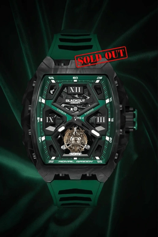 Blackout Concept,XP1 44x52mm,44x52mm,Forged Carbon,Green,Black,Skeleton,Handwound,Tourbillon,Sapphire,Crystal Glass,Tourbillon-Royal Green