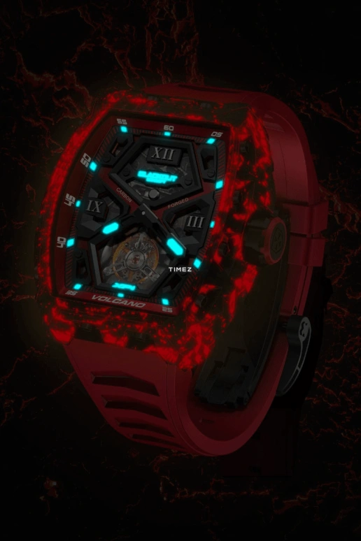 Blackout Concept,XP1 44x52mm,44x52mm,Forged Carbon,Black,Red,Skeleton,Handwound,Tourbillon,Sapphire,Tourbillon-Volcano