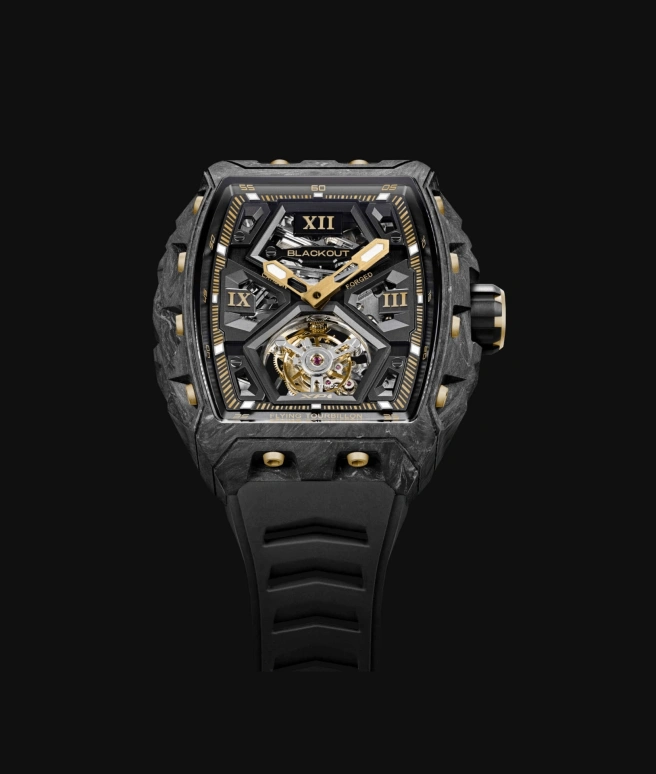 Blackout Concept,XP1 44x52mm,44x52mm,Forged Carbon,Black,Yellow Tan,Handwound,Tourbillon,Sapphire,Tourbillon LT Gold