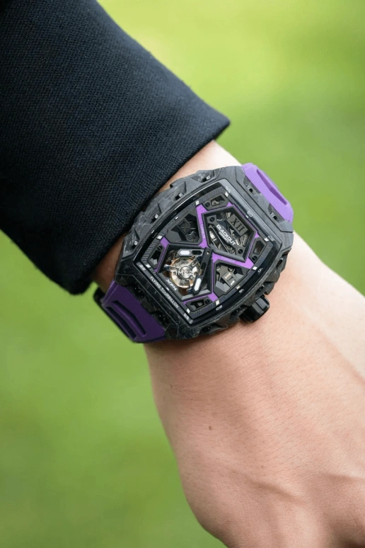 Blackout Concept,XP1 44x52mm,44x52mm,Forged Carbon,Purple,Black,Skeleton,Handwound,Tourbillon,Sapphire,Tourbillon LT Ultraviolet