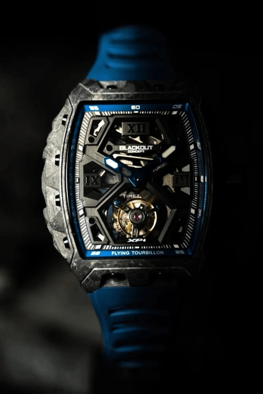 Blackout Concept,XP1 44x52mm,44x52mm,Forged Carbon,Black,Skeleton,Handwound,Tourbillon,Sapphire,Tourbillon LT Blue