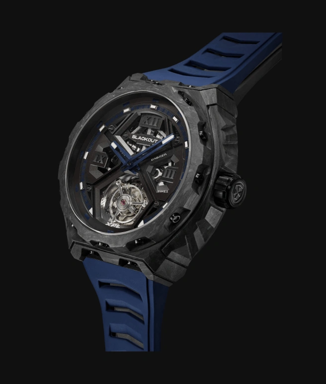 Blackout Concept,XPE 42.50mm,42.50mm,Forged Carbon,Black,Automatic,Tourbillon,Sapphire,Crystal Glass,XPE Tourbillon Blue