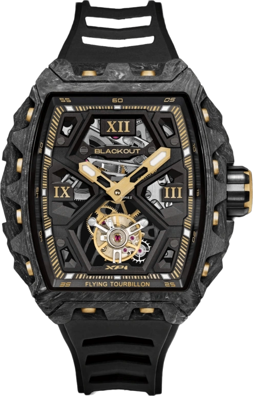 Blackout Concept,XP1 44x52mm,44x52mm,Forged Carbon,Black,Yellow Tan,Handwound,Tourbillon,Sapphire,Tourbillon LT Gold