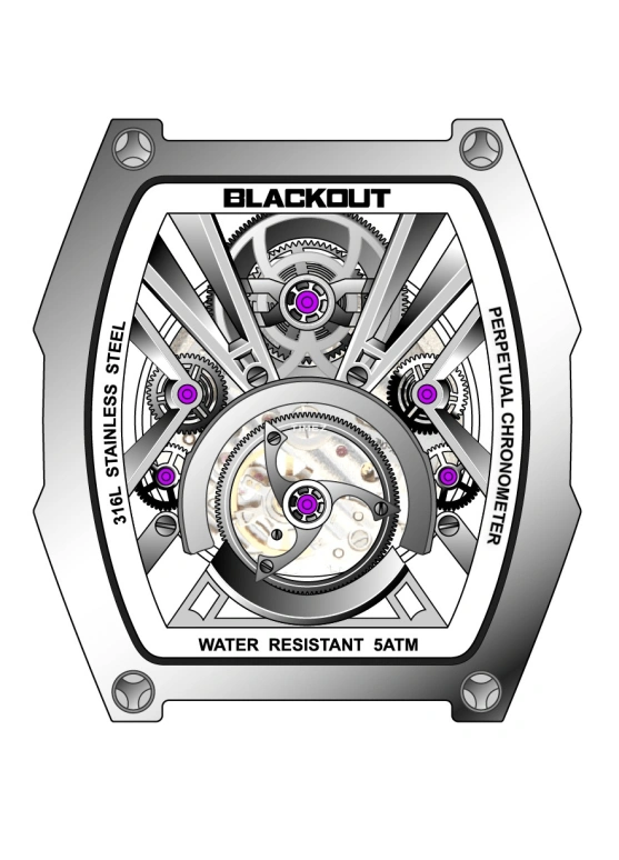 Blackout Concept,P-Series 44x53mm,44x53mm,Stainless Steel,Skeleton,Automatic,42hours,Hardlex,P,P-One S