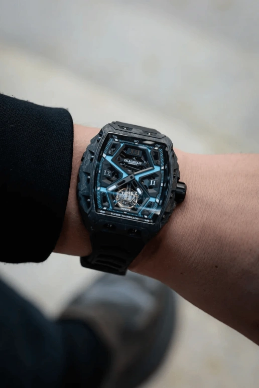 Blackout Concept,XP1 44x52mm,44x52mm,Forged Carbon,Black,Blue,Skeleton,Handwound,Tourbillon,Sapphire,Tourbillon LT Frozen Blue