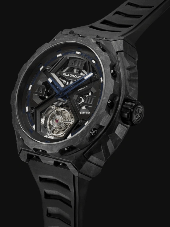 Blackout Concept,XPE 42.50mm,42.50mm,Forged Carbon,Black,Automatic,Tourbillon,Sapphire,Crystal Glass,XPE Tourbillon Blue