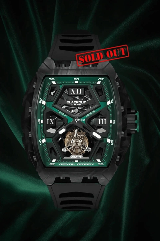Blackout Concept,XP1 44x52mm,44x52mm,Forged Carbon,Green,Black,Skeleton,Handwound,Tourbillon,Sapphire,Crystal Glass,Tourbillon-Royal Green