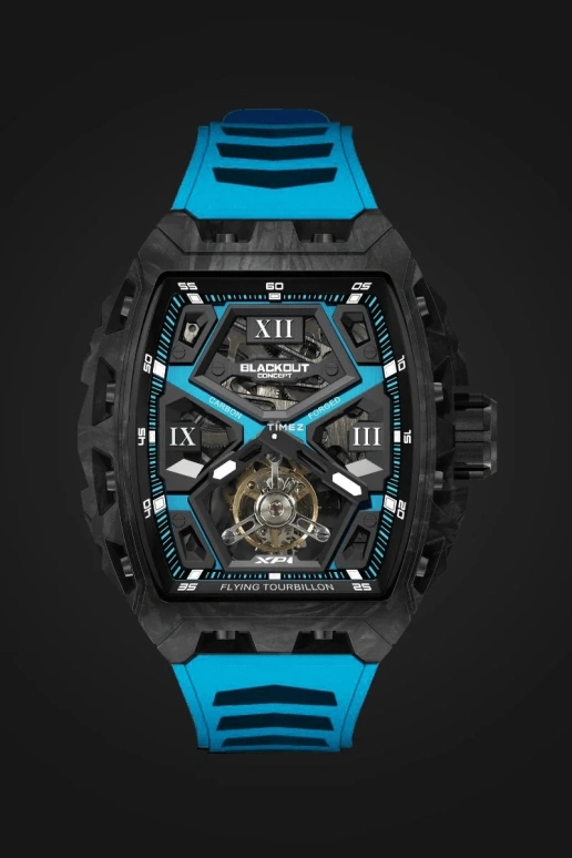 Blackout Concept,XP1 44x52mm,44x52mm,Forged Carbon,Black,Blue,Skeleton,Handwound,Tourbillon,Sapphire,Tourbillon LT Frozen Blue