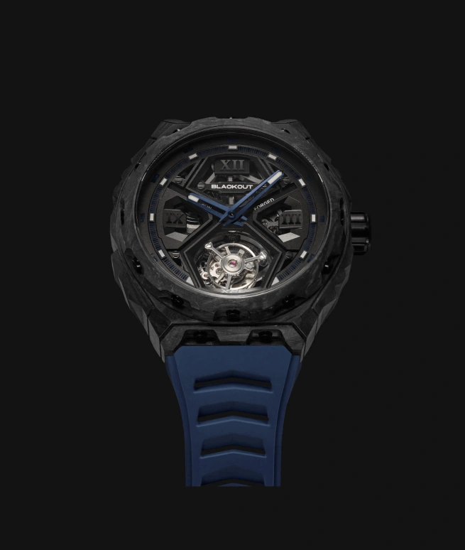 Blackout Concept,XPE 42.50mm,42.50mm,Forged Carbon,Black,Automatic,Tourbillon,Sapphire,Crystal Glass,XPE Tourbillon Blue