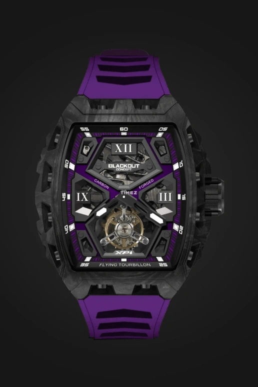 Blackout Concept,XP1 44x52mm,44x52mm,Forged Carbon,Purple,Black,Skeleton,Handwound,Tourbillon,Sapphire,Tourbillon LT Ultraviolet