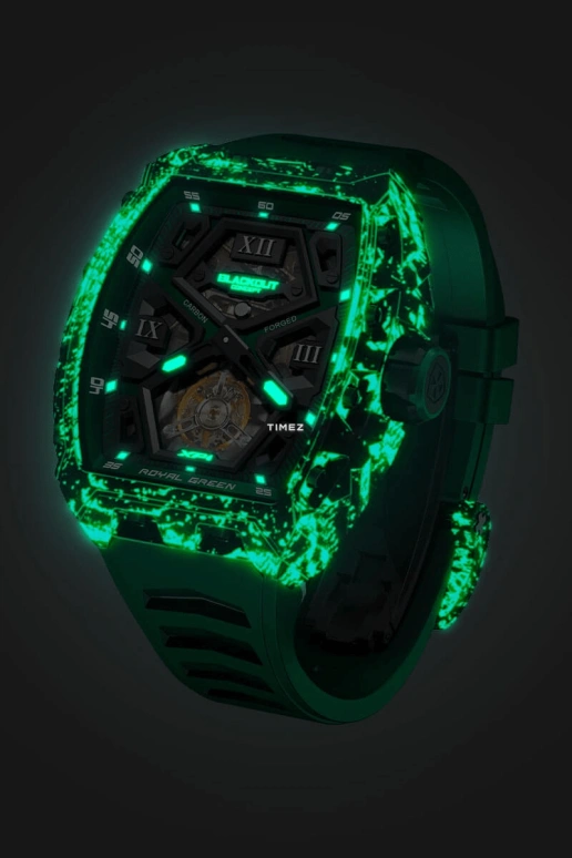 Blackout Concept,XP1 44x52mm,44x52mm,Forged Carbon,Green,Black,Skeleton,Handwound,Tourbillon,Sapphire,Crystal Glass,Tourbillon-Royal Green