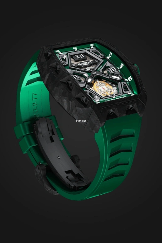 Blackout Concept,XP1 44x52mm,44x52mm,Forged Carbon,Green,Black,Skeleton,Handwound,Tourbillon,Sapphire,Crystal Glass,Tourbillon-Royal Green