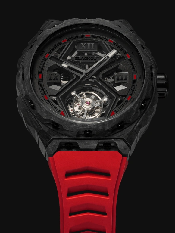 Blackout Concept,XPE 42.50mm,42.50mm,Forged Carbon,Black,Automatic,Tourbillon,Sapphire,Crystal Glass,XPE Tourbillon Black Red