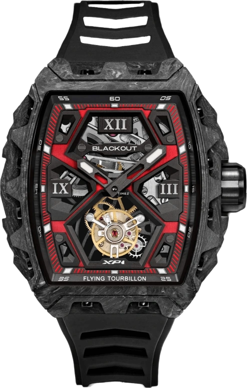 Blackout Concept,XP1 44x52mm,44x52mm,Forged Carbon,Black,Red,Handwound,Tourbillon,Sapphire,Tourbillon LT Red