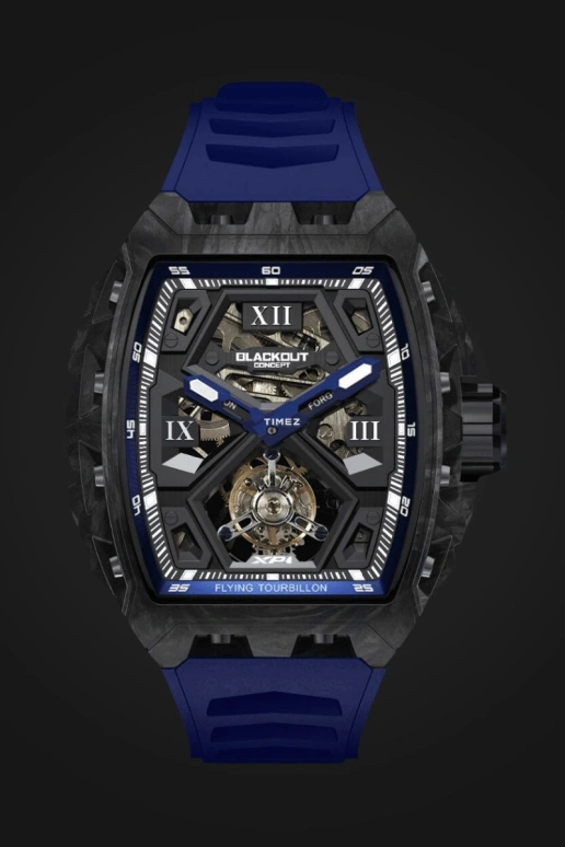 Blackout Concept,XP1 44x52mm,44x52mm,Forged Carbon,Black,Skeleton,Handwound,Tourbillon,Sapphire,Tourbillon LT Blue